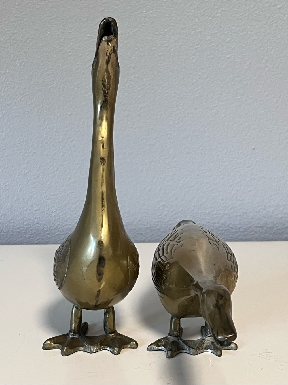 Vintage Brass Goose Figurines Set of 2 Mid Century Hollywood Regency Decor 9” - Picture 4 of 16